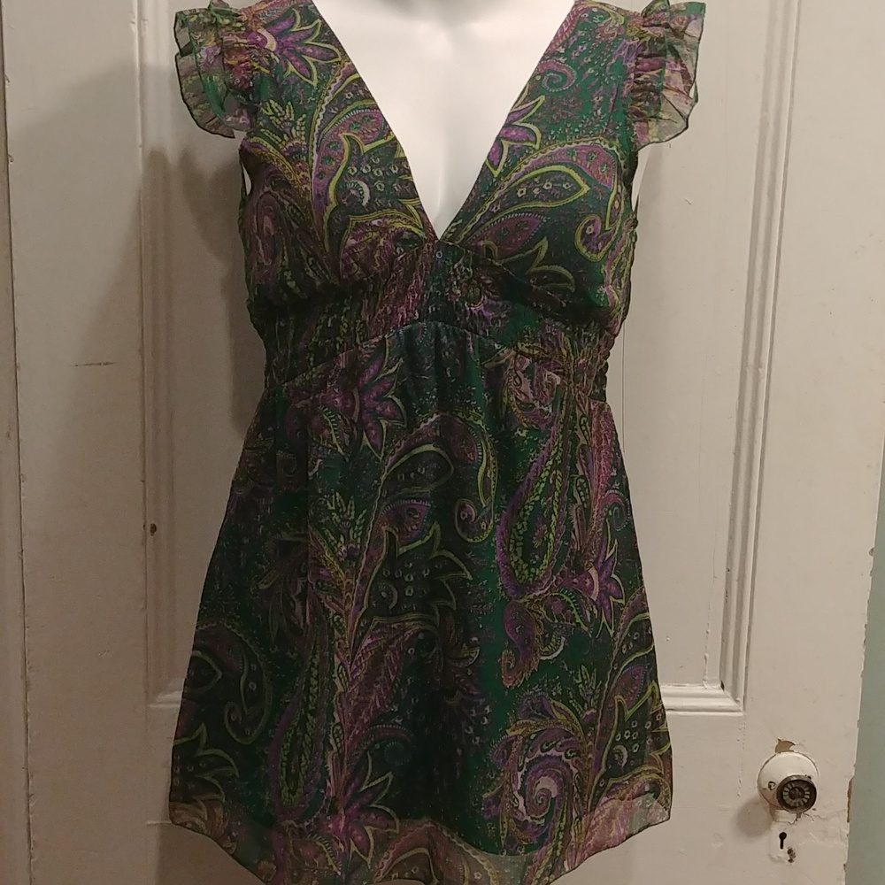 Evie UK Sleeveless Blouse Paisley Green and Purple